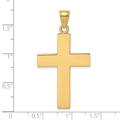 14 Karat Gelbgold polierter großer Block-Kreuz-Charm mit offener Rückseite