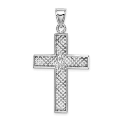 14K Weißgold Großer Block-Kreuz-Charm mit offener Rückseite