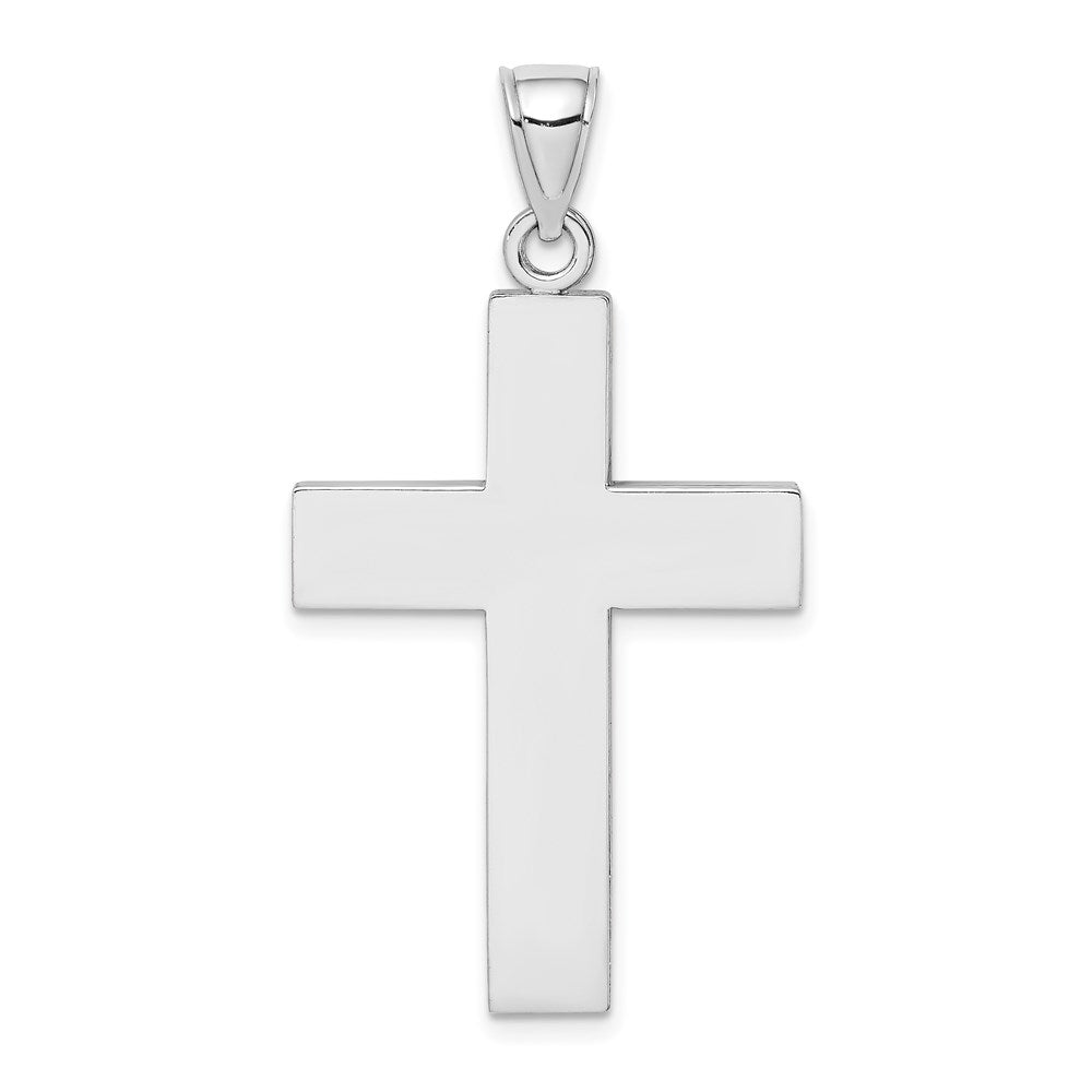 14K Weißgold Großer Block-Kreuz-Charm mit offener Rückseite