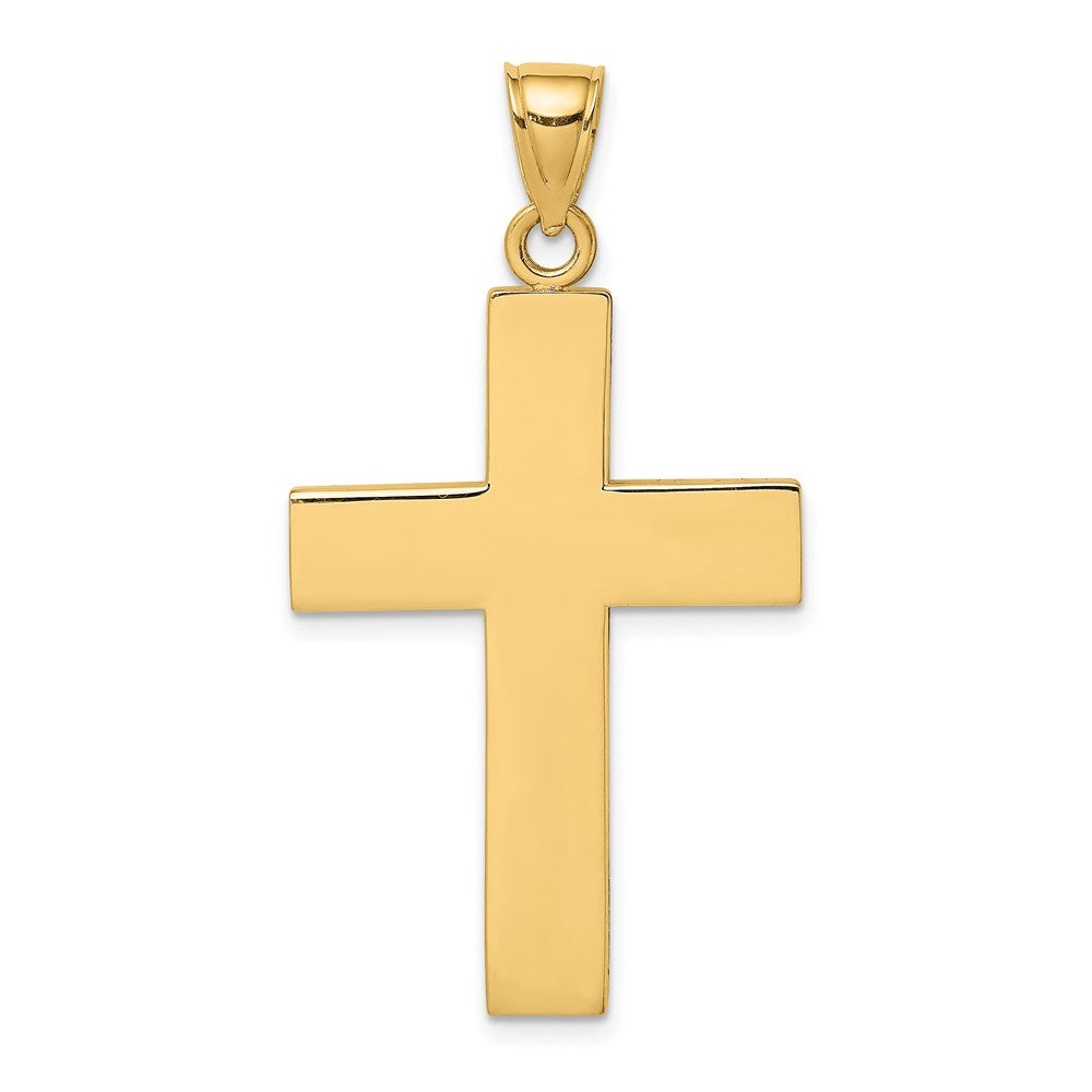 14 Karat Gelbgold polierter großer Block-Kreuz-Charm mit offener Rückseite