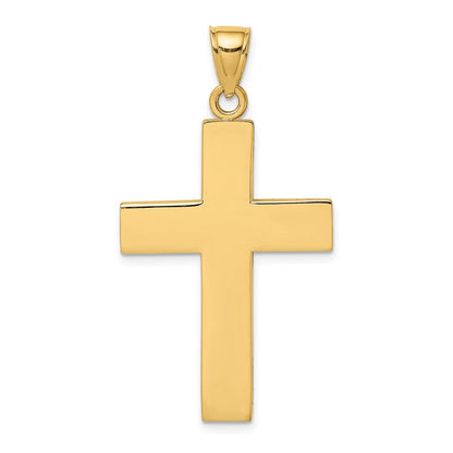 14 Karat Gelbgold polierter großer Block-Kreuz-Charm mit offener Rückseite