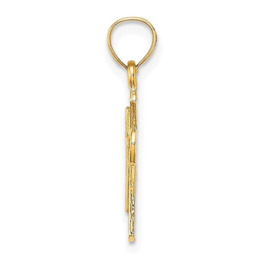 14K Gelbgold Massiv Strukturiert Kreuz Charm