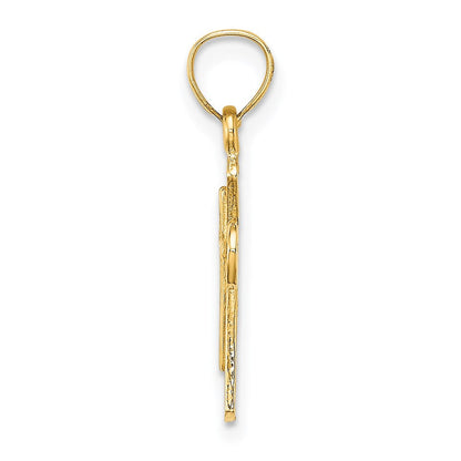14K Gelbgold Massiv Strukturiert Kreuz Charm