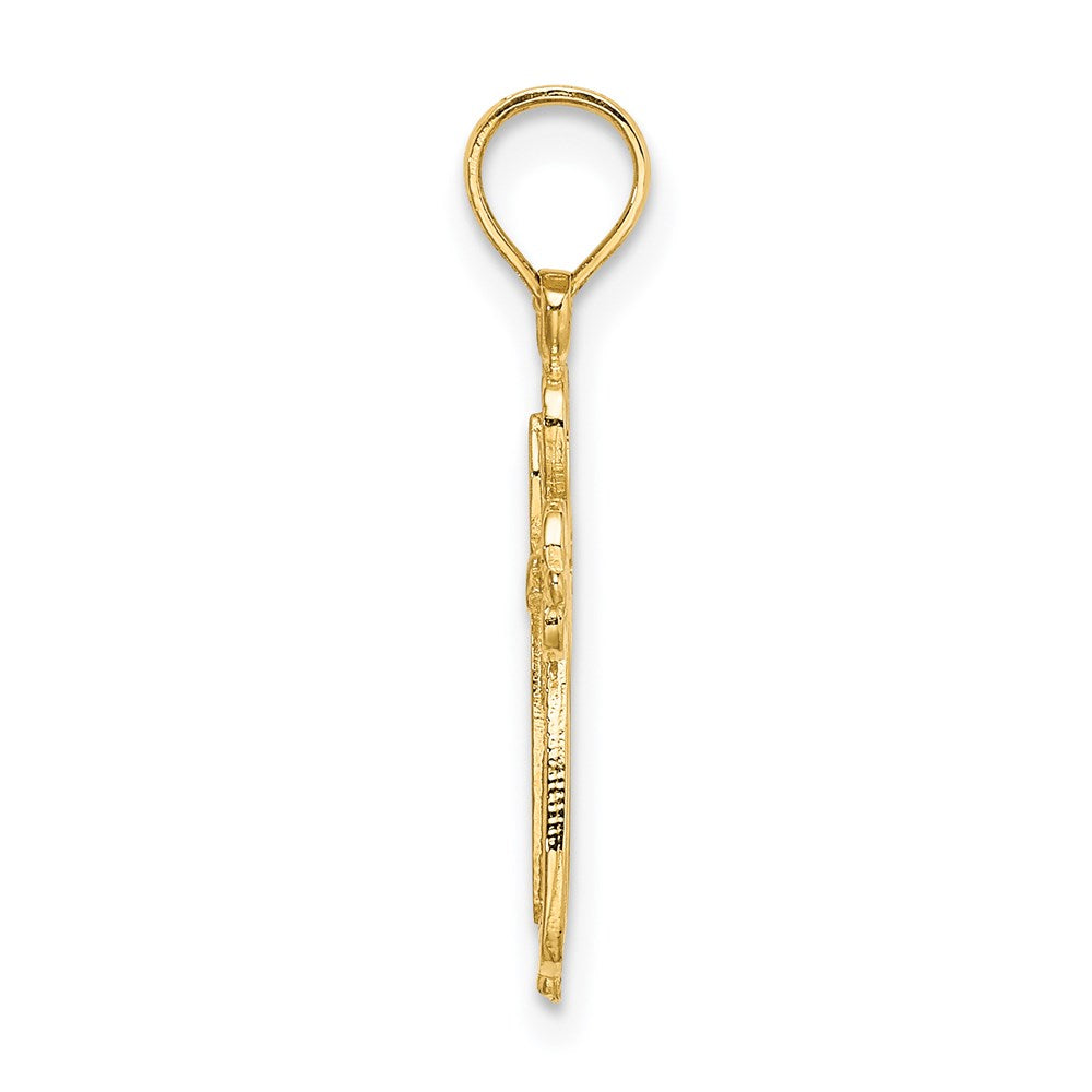 14K Gelbgold Poliert und Ausgeschnitten Graviert Kreuz Charm