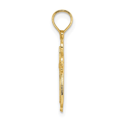 14K Gelbgold Poliert und Ausgeschnitten Graviert Kreuz Charm