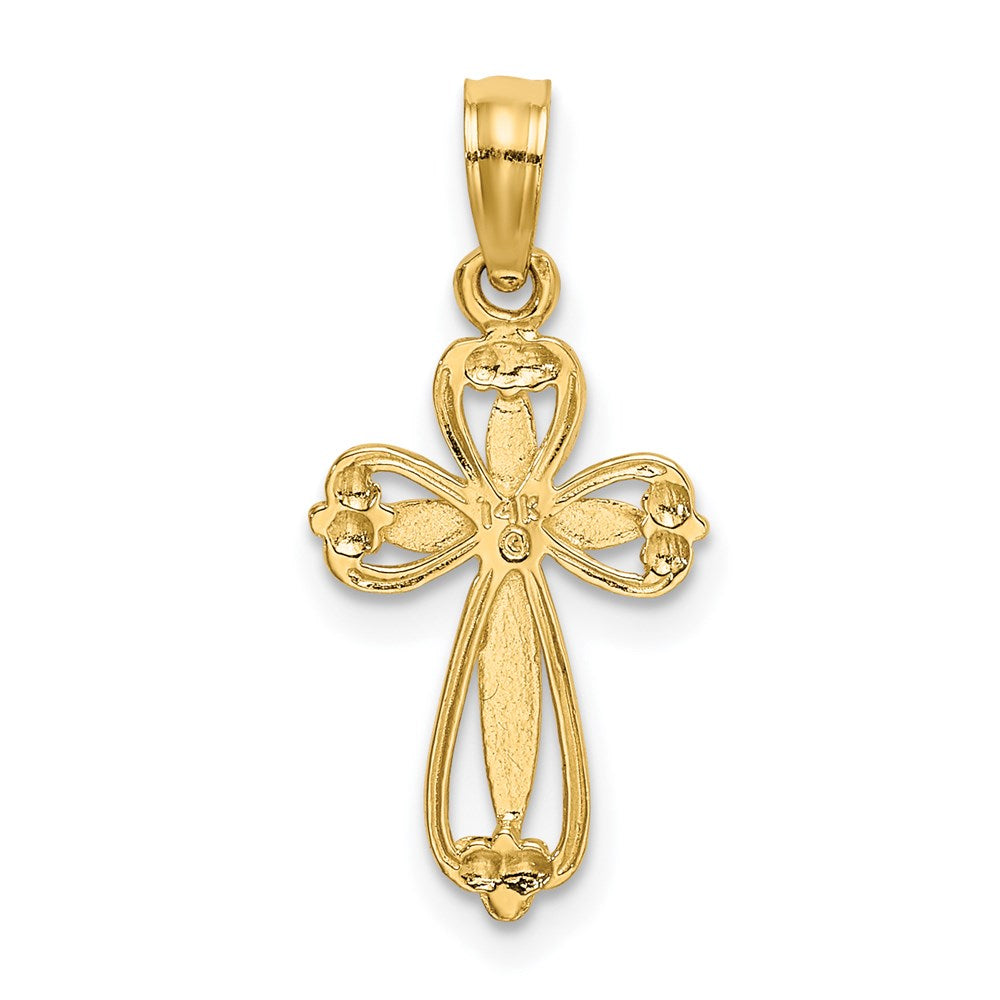 14K Gelbgold Poliert und Ausgeschnitten Graviert Kreuz Charm