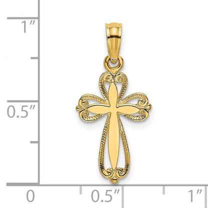 14K Gelbgold Poliert und Ausgeschnitten Graviert Kreuz Charm