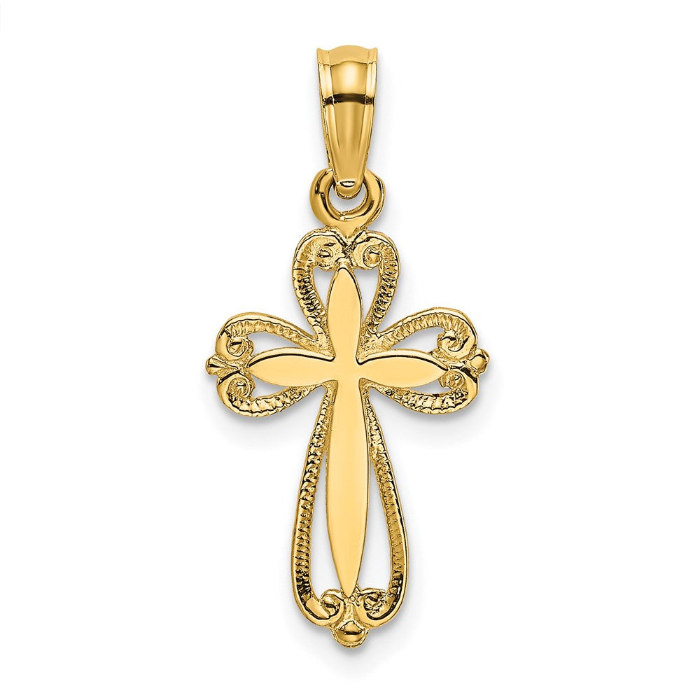 14K Gelbgold Poliert und Ausgeschnitten Graviert Kreuz Charm