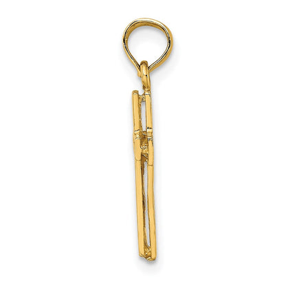 14K Gelbgold 2-d Poliert Strukturiert Kreuz Charm