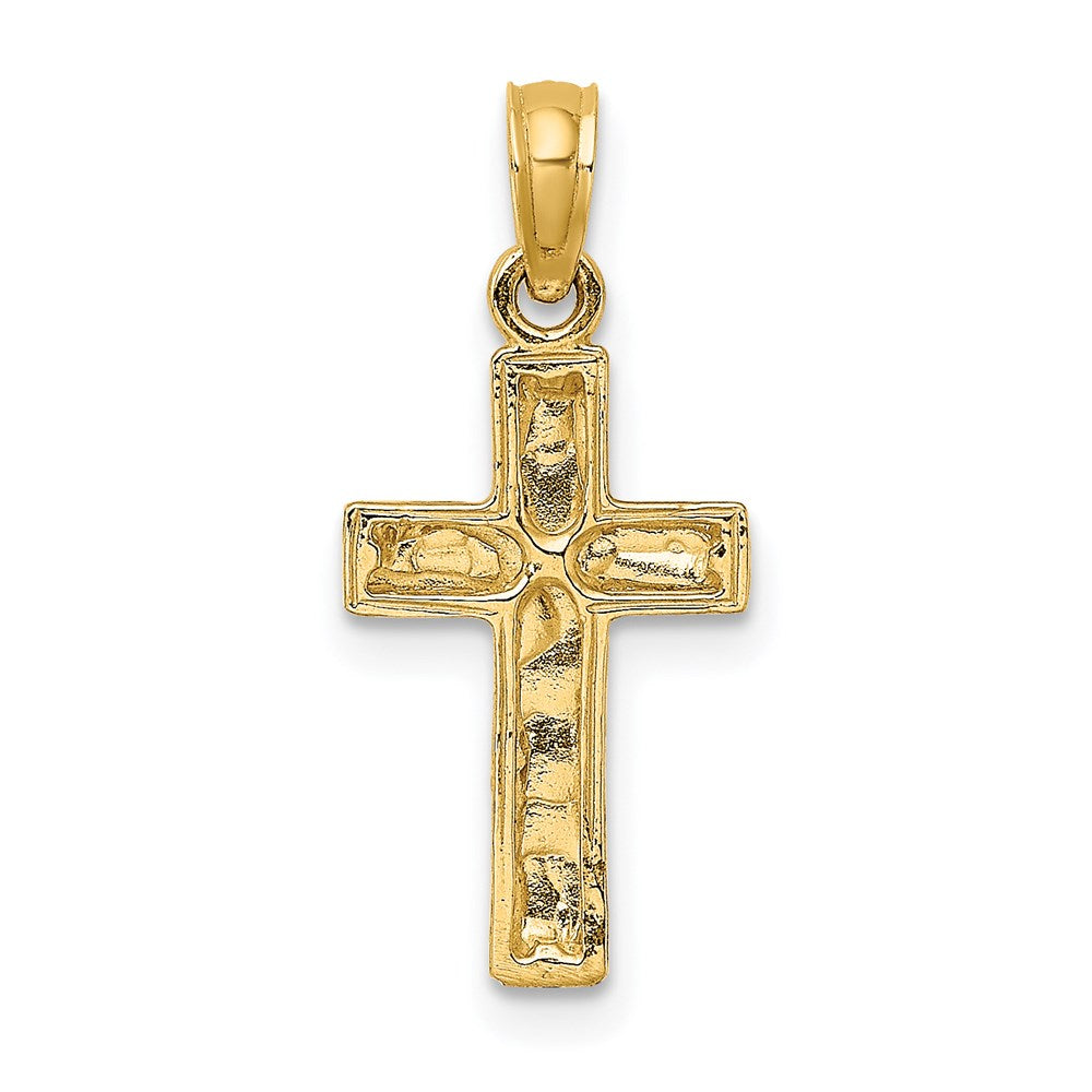 14K Gelbgold 2-d Poliert Strukturiert Kreuz Charm