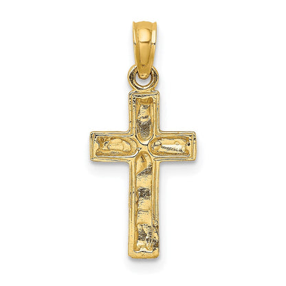 14K Gelbgold 2-d Poliert Strukturiert Kreuz Charm