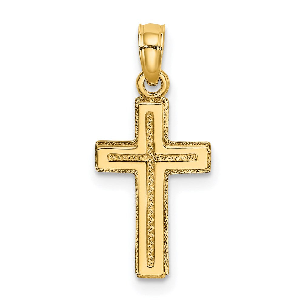 14K Gelbgold 2-d Poliert Strukturiert Kreuz Charm