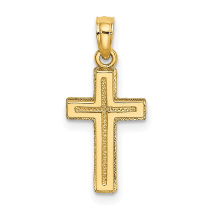 14K Gelbgold 2-d Poliert Strukturiert Kreuz Charm