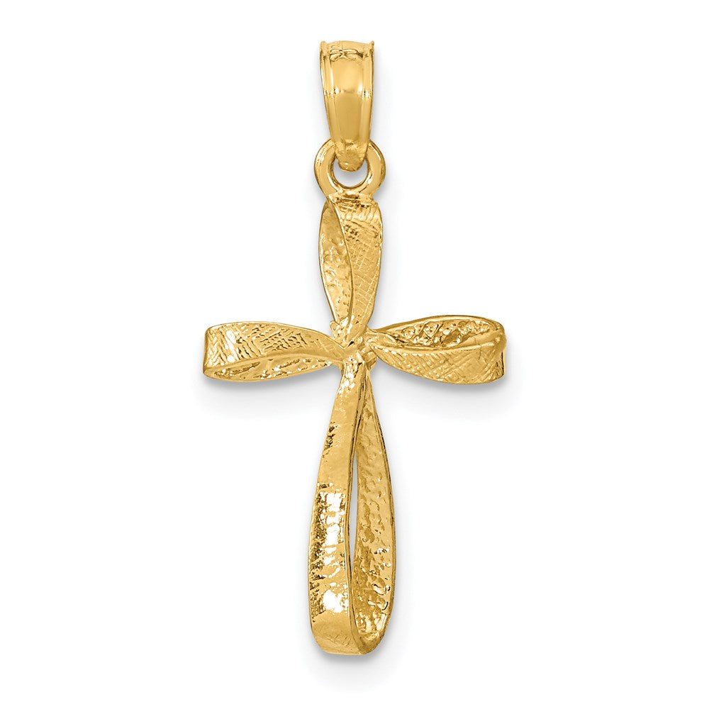 14K Gelbgold 3-d Graviert Poliert Gedreht Kreuz Charm