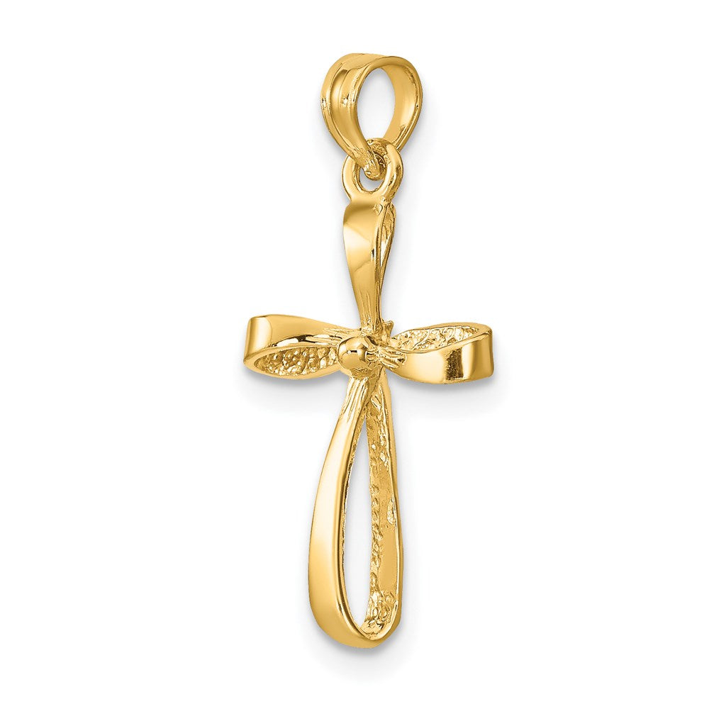 14K Gelbgold 3-d Graviert Poliert Gedreht Kreuz Charm