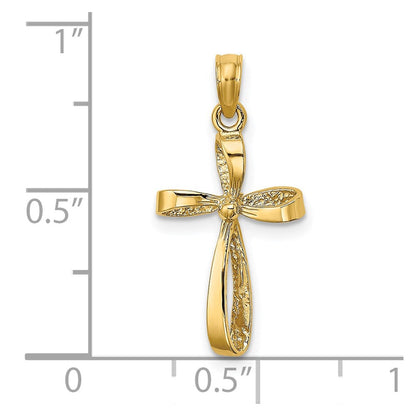 14K Gelbgold 3-d Graviert Poliert Gedreht Kreuz Charm