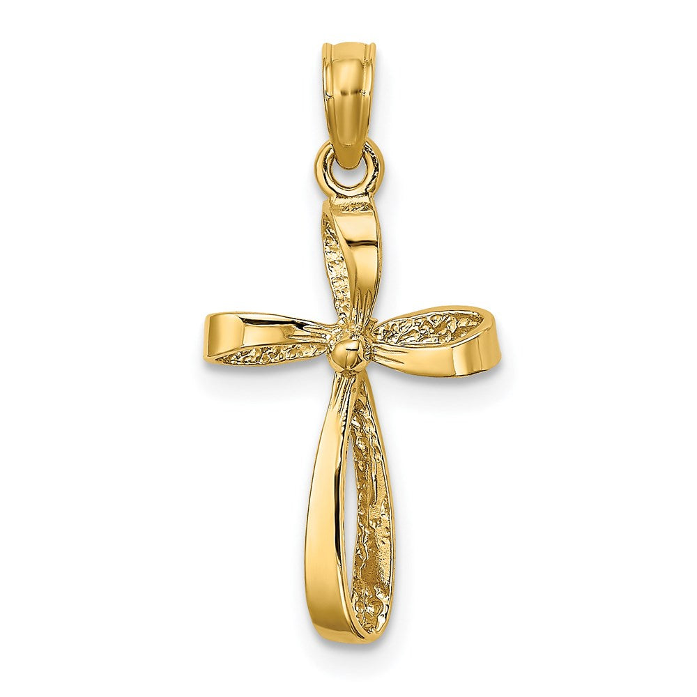 14K Gelbgold 3-d Graviert Poliert Gedreht Kreuz Charm