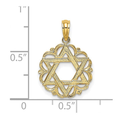 14K Gelbgold Stern Of David in Gewellt Kreis Charm