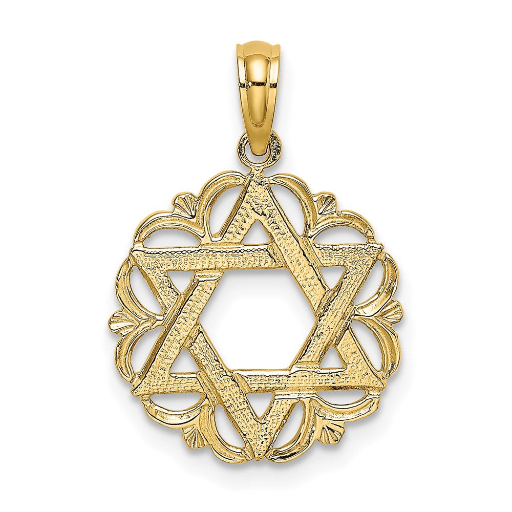 14K Gelbgold Stern Of David in Gewellt Kreis Charm