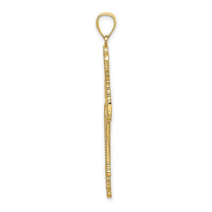 14 Karat Gelbgold Kreuz-Charm mit Perlrand, Cut-Out und geschwungenem Design