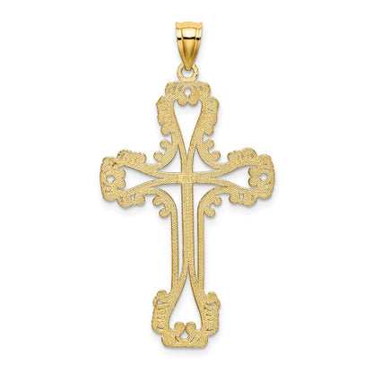 14 Karat Gelbgold Kreuz-Charm mit Perlrand, Cut-Out und geschwungenem Design