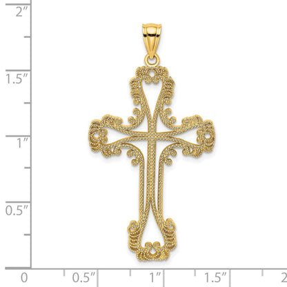 14 Karat Gelbgold Kreuz-Charm mit Perlrand, Cut-Out und geschwungenem Design