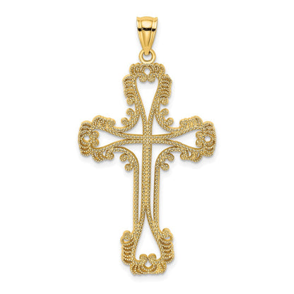 14 Karat Gelbgold Kreuz-Charm mit Perlrand, Cut-Out und geschwungenem Design