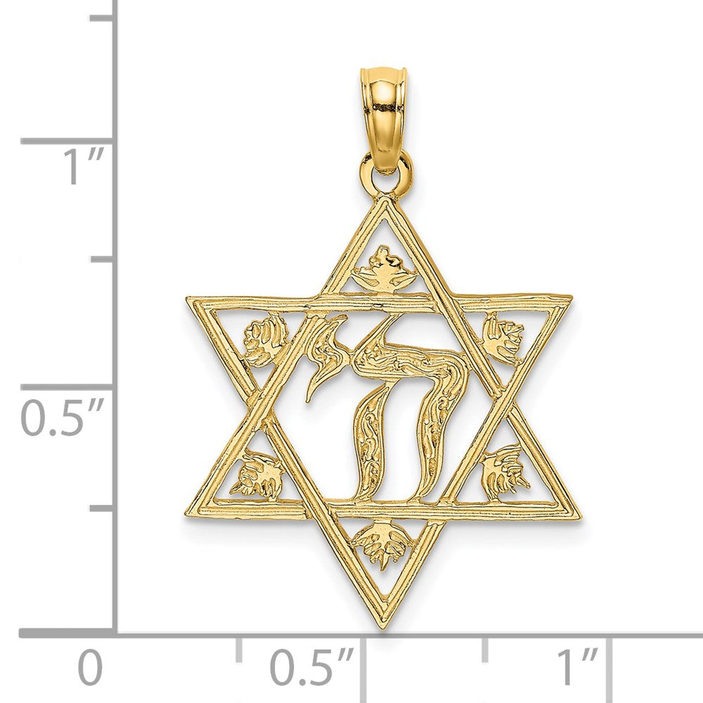 14K Gelbgold Strukturiert Stern Of David Charm
