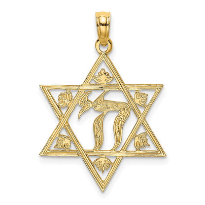 14K Gelbgold Strukturiert Stern Of David Charm