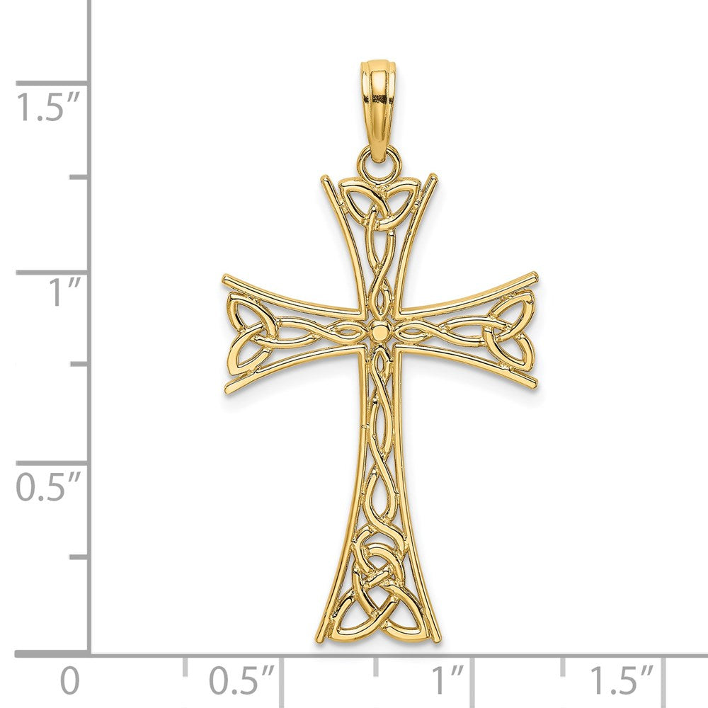 14K Gelbgold Polierter Keltischer Knoten Kreuz Charm