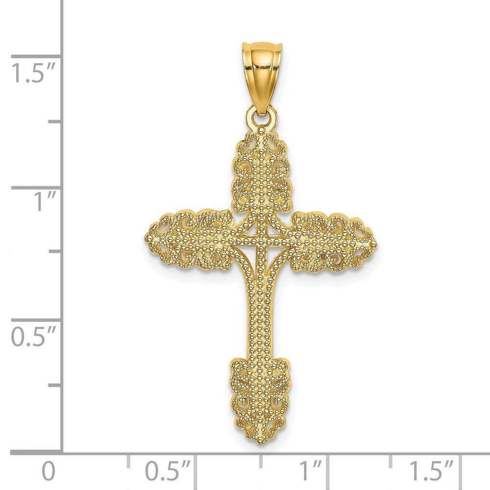 14K Gelbgold Kreuz-Charm mit Perlrand