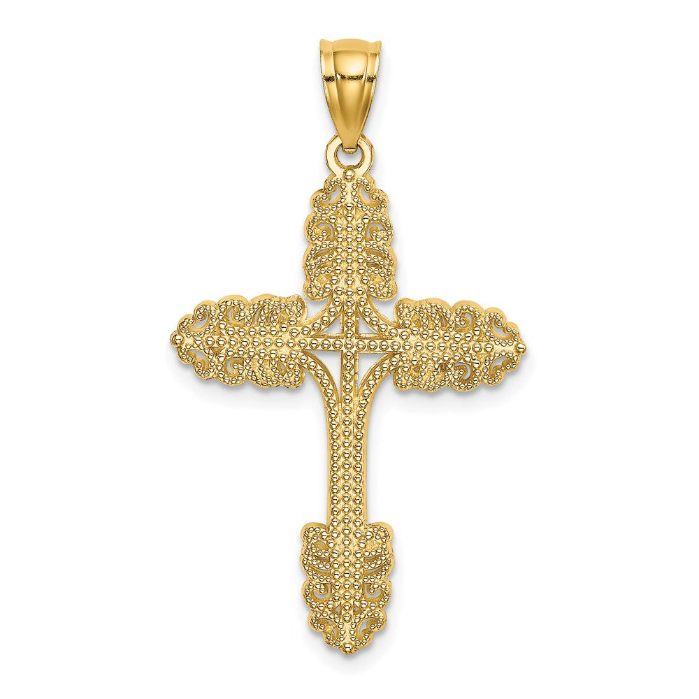 14K Gelbgold Kreuz-Charm mit Perlrand