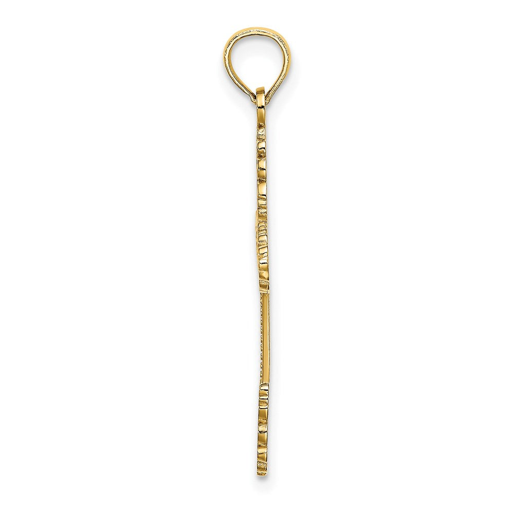 14K Gelbgold Multi-scalloped Tipped Kreuz mit Herz Mittig Charm