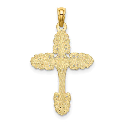14K Gelbgold Multi-scalloped Tipped Kreuz mit Herz Mittig Charm