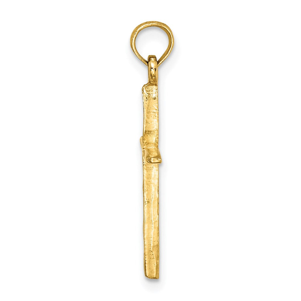 14K Gelbgold Diamantiert mit Verjüngt Ends Kreuz Charm
