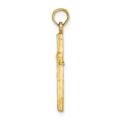 14K Gelbgold Diamantiert mit Verjüngt Ends Kreuz Charm