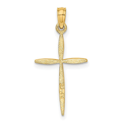 14K Gelbgold Diamantiert mit Verjüngt Ends Kreuz Charm