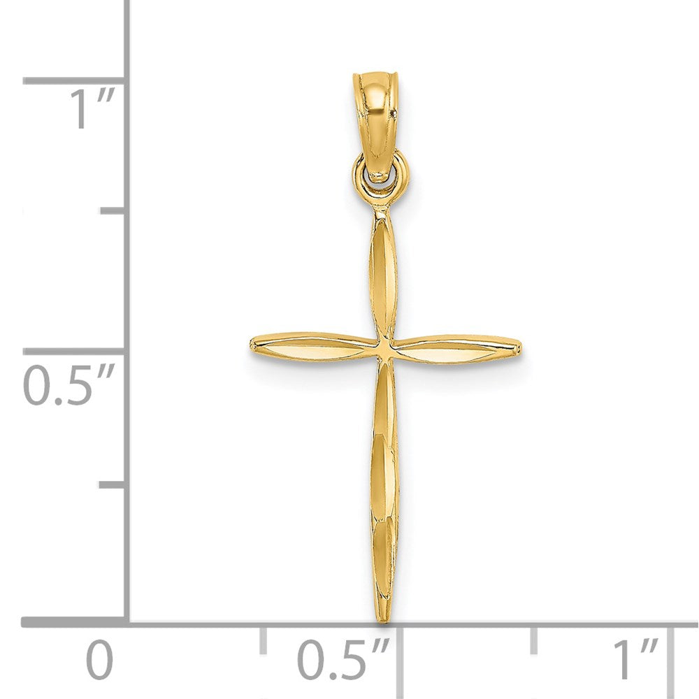 14K Gelbgold Diamantiert mit Verjüngt Ends Kreuz Charm