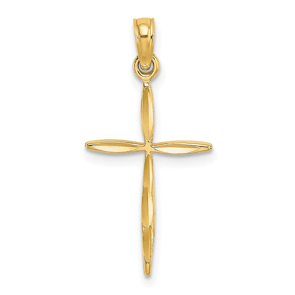 14K Gelbgold Diamantiert mit Verjüngt Ends Kreuz Charm