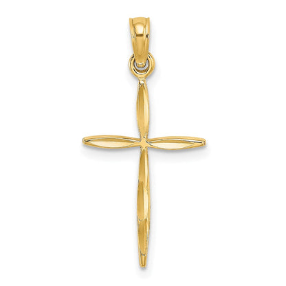 14K Gelbgold Diamantiert mit Verjüngt Ends Kreuz Charm