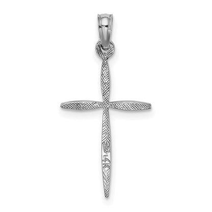 14K Weißgold Diamantiert mit Verjüngt Ends Kreuz Charm