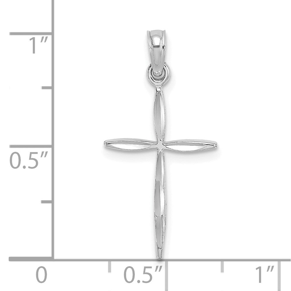 14K Weißgold Diamantiert mit Verjüngt Ends Kreuz Charm
