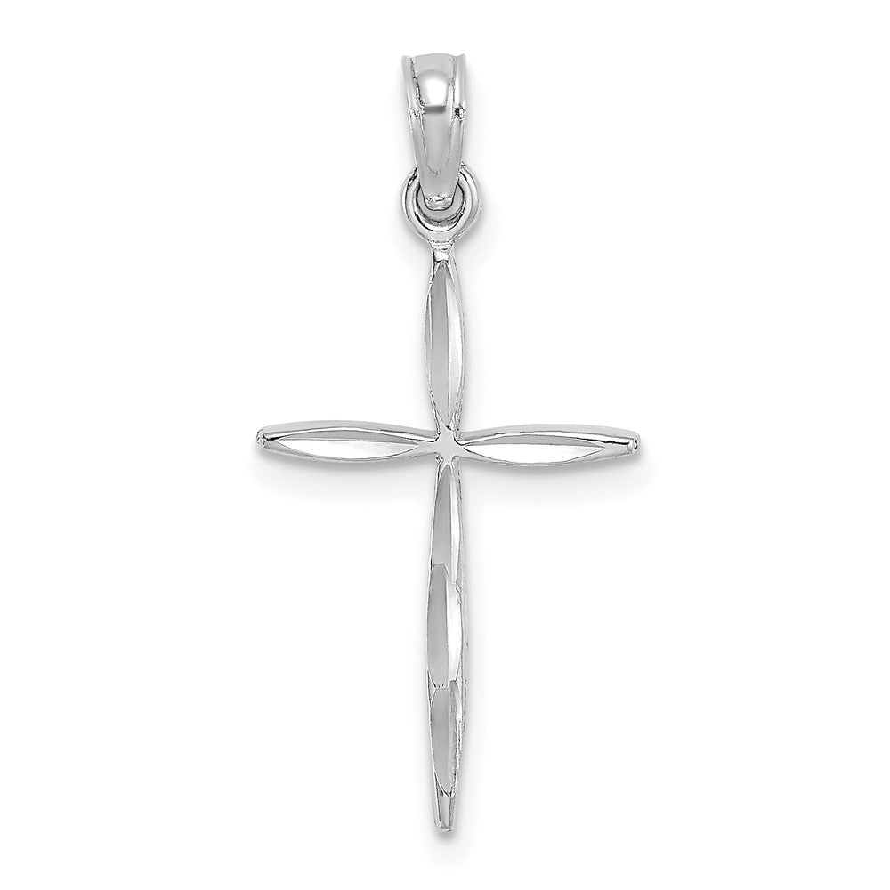 14K Weißgold Diamantiert mit Verjüngt Ends Kreuz Charm