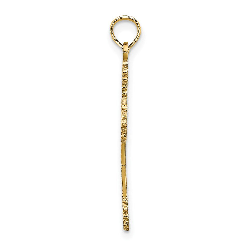 14K Gelbgold Gekugelt Tip Kreuz mit Herz Mittig Charm