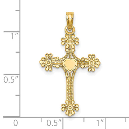 14K Gelbgold Gekugelt Tip Kreuz mit Herz Mittig Charm