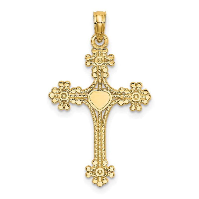14K Gelbgold Gekugelt Tip Kreuz mit Herz Mittig Charm