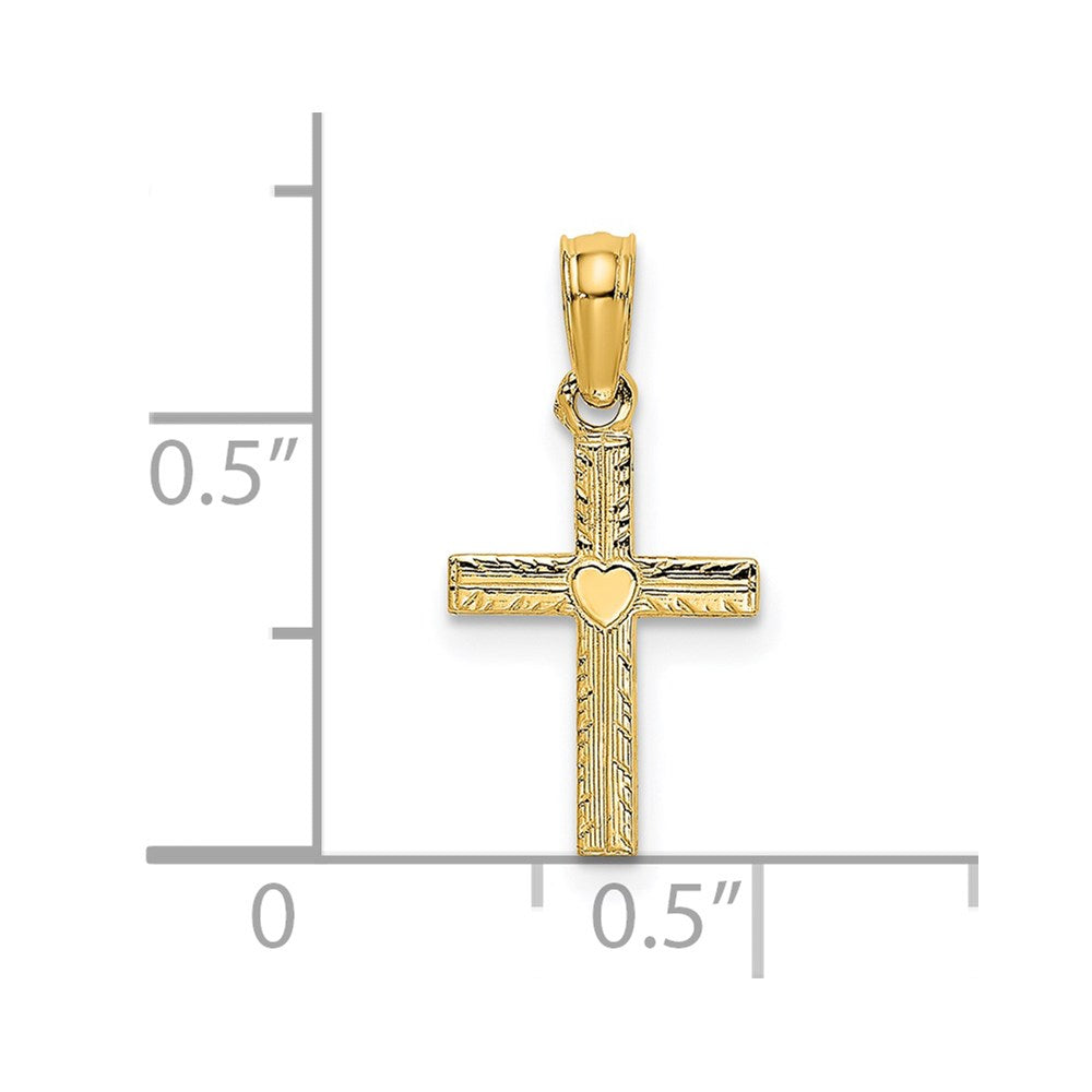 14K Gelbgold Poliert Mini Kreuz mit Herz Charm