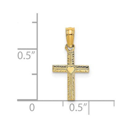 14K Gelbgold Poliert Mini Kreuz mit Herz Charm