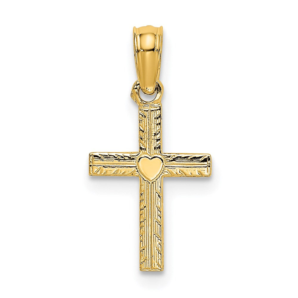 14K Gelbgold Poliert Mini Kreuz mit Herz Charm