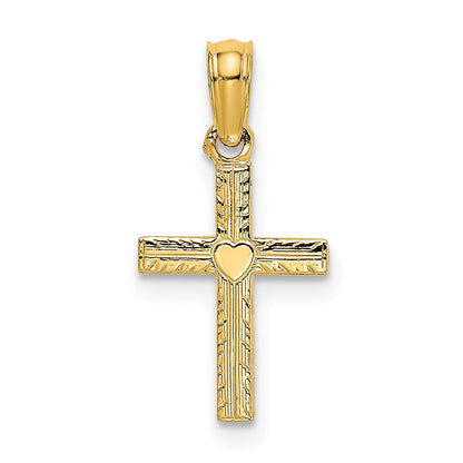 14K Gelbgold Poliert Mini Kreuz mit Herz Charm
